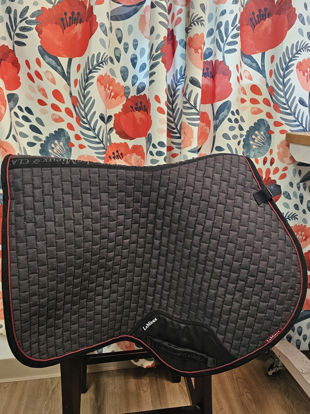 LeMieux Classique Suede Saddle Pad Navy with Red Trim